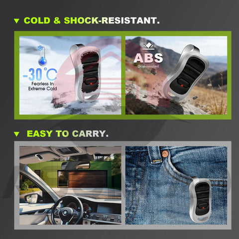 Two Pack G3T R Garage Door Remote Replacements for Genie and Overhead Door Openers in cold and outdoor conditions