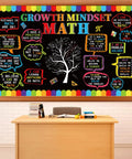 Math Growth Mindset Bulletin Board Set For Classrooms with tree graphic and motivational math phrases for hands-on learning.