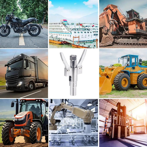 Heavy Duty Grease Coupler Replacement Quick Release Fitting For Industrial Machinery Trucks And Construction Equipment Workhorse Grade Tool With Easy Connect Disconnect And High Pressure Lubrication in industrial settings, showcasing various heavy machinery applications.