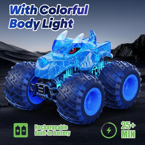Remote Control Monster Truck For Kids 3 4 5 6 7 8 Dope 2.4GHz All Terrain Off Road RC Car With Sprayer Lights And Rechargeable Battery blue monster truck with colorful lights