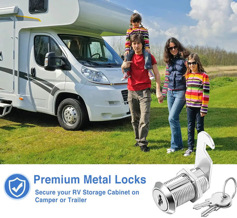 Pro Grade Zinc Alloy Cam Locks Keyed Alike 1 1/8 Inch Cylinder Fits Up To 0.9 Inch Panels secure locks for RV drawer.