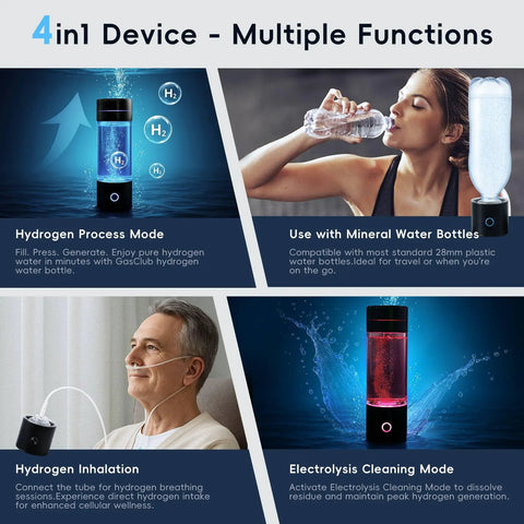 Hydrogen Water Bottle Generator 4 In 1 Portable Machine Delivers 3000 PPB Hydrogen SPE And PEM Technology features overview.