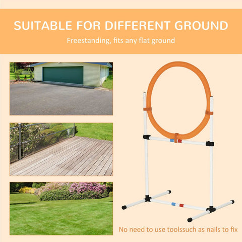 2 In 1 Adjustable Dog Agility Jump Set With Carry Bag Tire Jump Ring Or Hurdle Bar Quick Setup Portable Backyard Obstacle Course