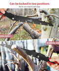 10 Inch Folding Camping Saw With High Carbon SK9 Steel Teflon Coated Rust Resistant Blade 2 Locking Positions in use cutting tree limbs.
