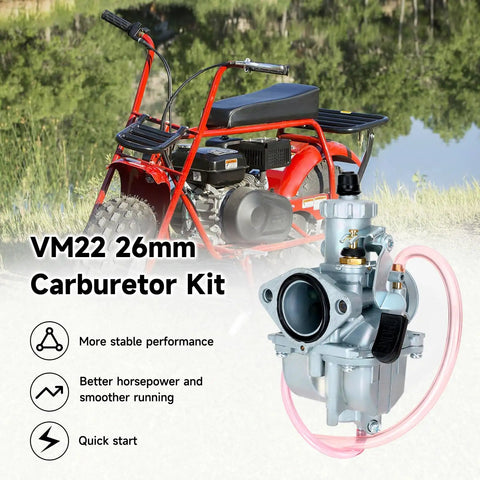 Beefed Up VM22 Carburetor Kit Upgrade For Predator 212 and Clone Engines with go-kart in background