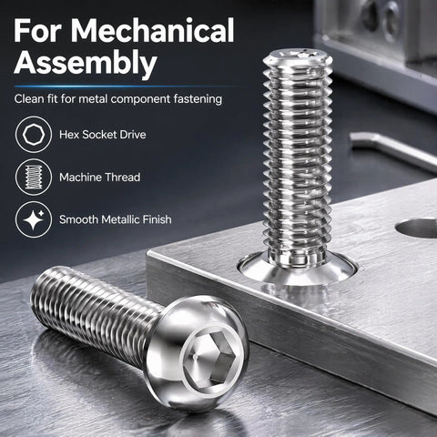 Beefy M3 Hex Socket Screws in 304 Stainless Steel shown with hex socket drive for mechanical assembly.