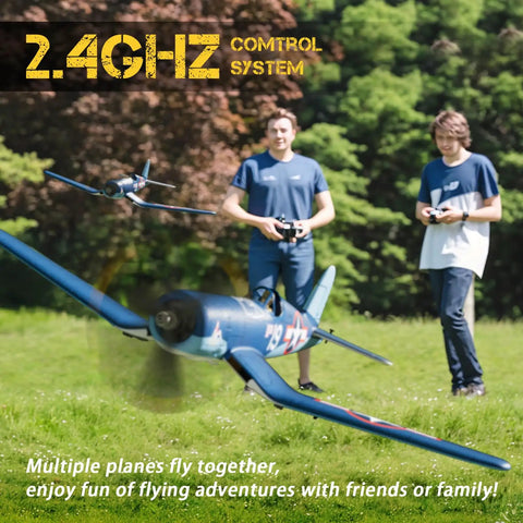Two adults flying Brushless RC Plane For Adults With XPilot Stabilizer And 3D Aerobatics, F4U Corsair 500mm in a park