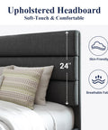Upholstered headboard of Queen Platform Bed Frame built from heavy duty metal and solid wood, height 24 inches.