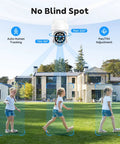 Wireless Home Security Camera System with 8 PTZ Outdoor Cameras and 16CH NVR demonstrating 355° pan, tilt, and AI human detection.