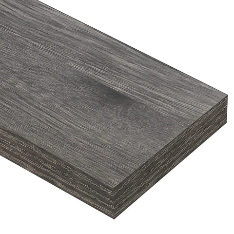 Close-up of Floating Wall Shelves Set Of 2 For Bathroom Over Toilet, 15.7 Inch Wide By 6.7 Inch Deep, Dope Farmhouse Gray MDF Shelf