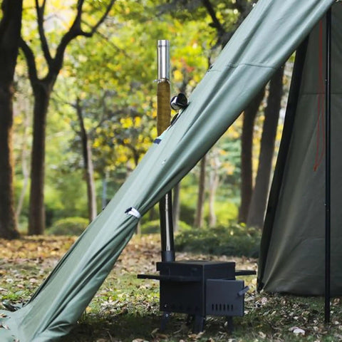 Tent with Fireproof Pipe Wrap Insulation 2 Inch Wide 16 Foot Long Fiberglass Heat Shield Tape For Stove Flue Protector