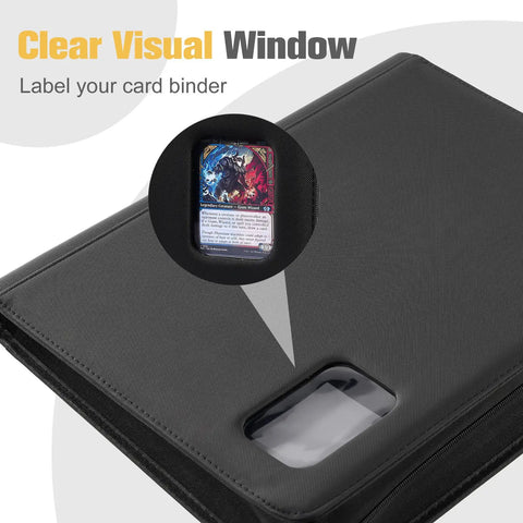 Top Loader Binder For Trading Cards And Sports Cards, Holds 324 Toploaders, PU Leather, clear window detail