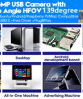 Collage showing 16MP USB Camera Module with Wide Angle HFOV 139 degree used on various devices like laptop, vending machine, robot.