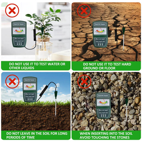 Handheld Soil Moisture Meter With Long Probe No Bend Readout Easy Hygrometer For Garden Lovers Quick Plant Care Soil Tester For Home Garden Or Farm Large Display Accurate Readings On The Go, shown with do not use icons
