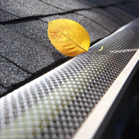5 Inch Gutter Guard Roll With Gloves Bundle For Gutters, Aluminum Leaf Filter Protection, 50 Feet Long, Rustproof Heavy Duty Debris Shield