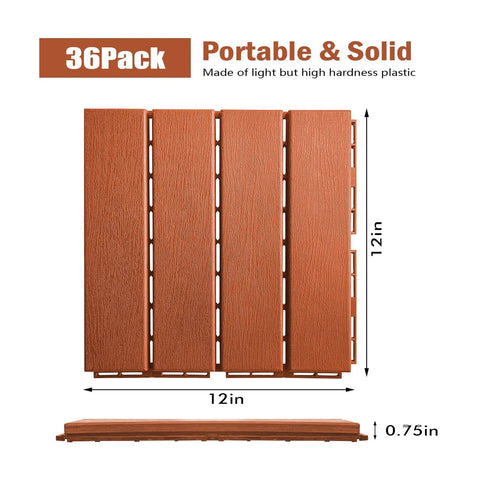 Interlocking Plastic Deck Tiles For Outdoor Spaces 36 Pieces 12x12 Inch Brown Waterproof All Weather Patio Tiles