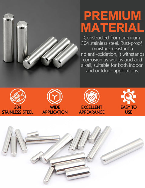 Dowel Pin Kit With 700 Stainless Steel Pins 42 Sizes From M2 To M8 Cylindrical Precision Pins Storage Case No Sweat For 3D Printer Jigs Fixtures Shelves And Precise Fastening Projects, 304 steel