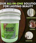 Rock Solid Polyurethane Floor Sealant For Hardwood And Exterior Decks Ultra Clear Gloss Water Based Non Toxic Varnish 5 Gallon Bucket shown with glossy finish.