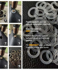 Upgraded Heavy Duty Hand Press Grommet Kit with plastic gaskets for installation, showing step-by-step process and protective method.