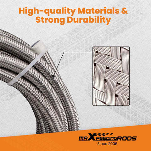Close-up of braided steel in 8AN 20 Foot Braided Fuel Line Kit With One Half Inch PTFE Hose And Steel AN8 Fittings For E85 Fuel