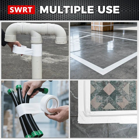 Two Pack White Duct Tape Heavy Duty With Ultra Strong Adhesive 9 Mil, examples sealing pipes, bundling cables, marking floors