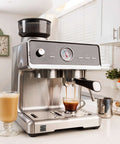 Espresso Machine With Auto Tamper Auto Cleaning Milk Frother And Built In Grinder For At Home Barista Grade Cappuccinos Lattes