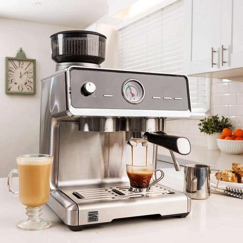 Espresso Machine With Auto Tamper Auto Cleaning Milk Frother And Built In Grinder For At Home Barista Grade Cappuccinos Lattes