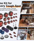 35 Piece Flap Sanding Kit, Pro Grade, With One Quarter Inch Shank For Drill And Die Grinder displayed with components