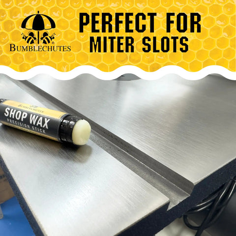 All Purpose Shop Wax Precision Kit Featuring Natural Multi Surface Metal Wood And Plastic Conditioning Paste For Serious Rust Block Smooth Glide And Zero Fuss Grease Free Formula on metal surface near miter slot.