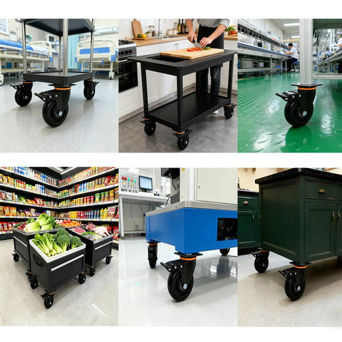 Built Tough 4 Inch Industrial Swivel Caster Wheels With Slam Lock Brakes Set Of 4 on various carts and work surfaces