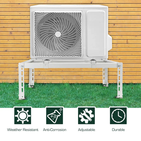 Beefy Ground Stand For Ductless Mini Split AC And Heat Pump, Adjustable 4 To 12 Inch Outdoor Condenser Bracket on grass