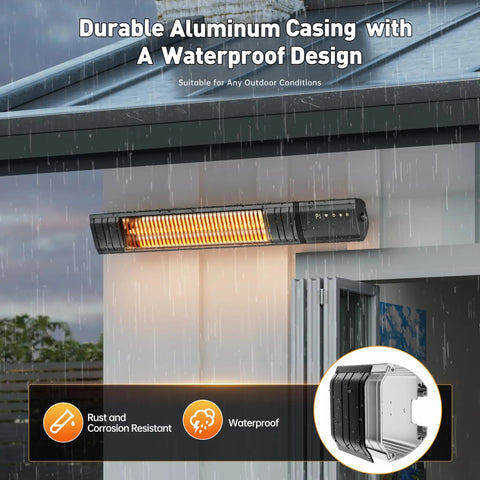 WiFi Controlled Infrared Outdoor Heater 1500 Watt Wall Mount Or Ceiling Mount 9 Heat Levels 24 Hour Timer Carbon Fiber Tube Heating
