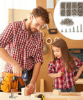 Father and daughter working on DIY project with Eight Hundred Piece M2 304 Grade Stainless Steel Screws Assortment Kit in background