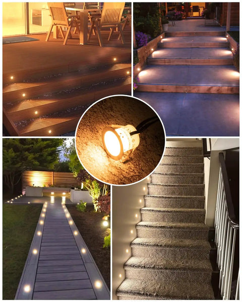 16 Pack Recessed LED Deck Light Kits 12V Low Voltage Outdoor Step Lights IP67 Waterproof Warm White Landscape Lighting