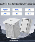 Ultra Powered Laser Fume Extractor Snatches Heavy Smoke And Nasty Odors Straight Away filters showing HEPA and carbon materials for effective air cleaning.