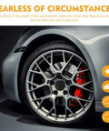 Upgrade Your Ride With These Universal Car Wheel Center Caps, 2.36 Snap In Design Fits Any Vehicle, Rust Proof Abs Plastic Hub Covers Set Of Four Straight Up Built Different, stylish wheel with intricate silver spokes and red brake calipers