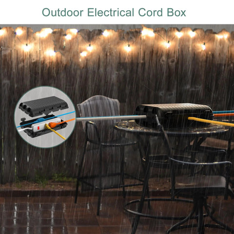 Rugged Weatherproof Outdoor Electrical Box With 9 Cable Entry Ports IP54 Waterproof Cord Cover in rainy backyard