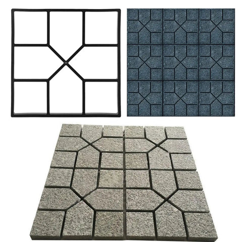 Walk Maker Concrete Molds 40 By 40 Cm Square Forms Reusable Cement Molds for DIY Stepping Stones shown with mold and finished stones