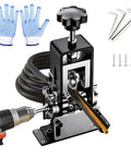 DualDrive Wire Stripping Machine For Copper Wire 0.06 To 1 Inch Gauge Drill Powered And Hand Crank Tungsten Blade Fast Effortless Stripping For Scrap Copper Recycling And DIY Cable Peeler, showing components including gloves and tools