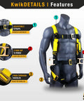 Rattler Combo Full Body Safety Harness With Cushioned Back Support, Heavy Duty D Rings, Pass Through Buckles, ANSI OSHA features image