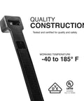 Beefy Heavy Duty Multi Purpose UV Cable Ties 13.8 Inch Long With 250 Lb Tensile Strength Built From Industrial Nylon Six By Six UV Certified