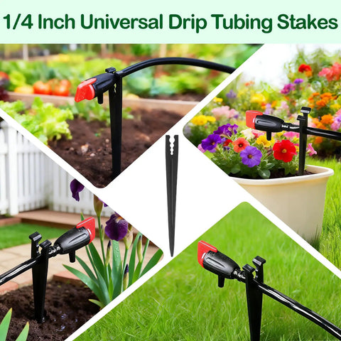 100 Pieces Drip Irrigation Stakes For 1/4 Inch Tubing in garden and flower bed setup