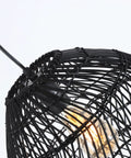 Black bamboo rattan weave detail of Bamboo Pendant Light Fixture Black Finish, Boho Rattan Woven Hanging Lamp For Kitchen Island Or Nursery