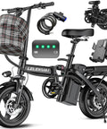 Dope Folding Electric Bike For Adults And Teens, Ultra Compact 14 Inch Ebike with accessories, foldable frame, black color