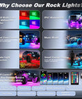 8 Pods RGB LED Rock Lights Kit for Jeep, Trucks, ATV, UTV, RZR, SUV and Golf Carts, Multicolor Underglow App Control features