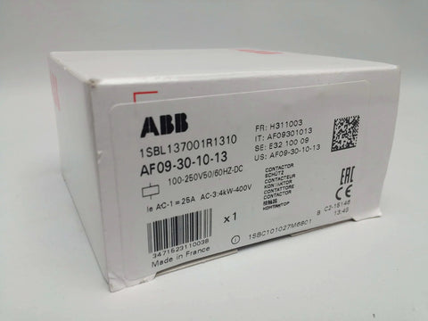 Box packaging of Single magnetic contactor AF09-30-10-13 equivalent with product label visible
