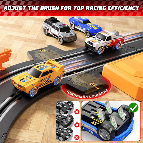 Epic Slot Car Race Track Set For Kids With 29 Foot Electric Track, 4 Slot Cars, Dual Racing Lanes, close-up on track details