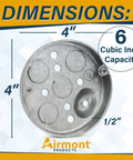 Two Pack Heavy Duty 4 Inch Round Shallow Electrical Box UL Listed Half Inch Deep Metal Ceiling Pancake Junction Box dimensions