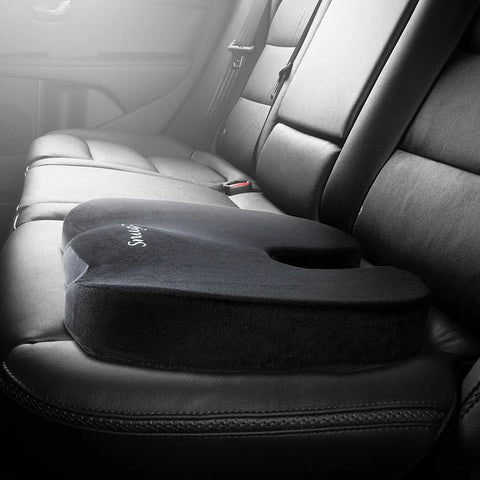 Upgraded Memory Foam Seat Cushion For Sciatica And Back Pain Relief, 18x14x3 inch, firm coccyx support for car seating.
