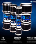 QwikFix 2-Inch Pipe Repair Kit For Plastic, Cast Iron And Steel Pipes Black on display with variety of sizes and couplings